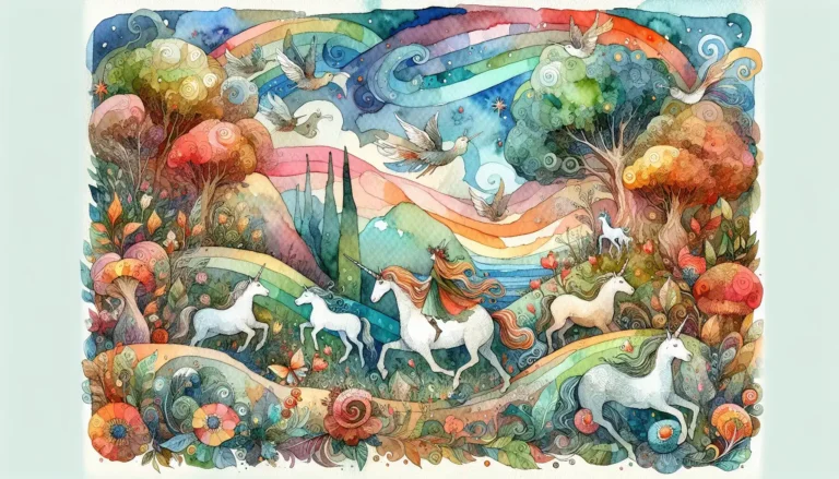 Drawing of horsemen riding through the countryside for the fairy tale: Fairy Tale Stories: "The Lost Unicorn and the Quest for the Hidden Meadow"